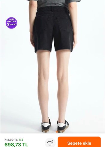 Siyah Mini Denim Şort Rahat Kesim - Görsel 3