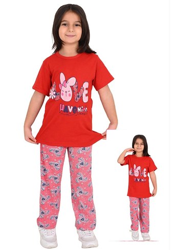 Gri Baskılı Kısa Kollu kız çocuk Pijama Takımı - Görsel 7