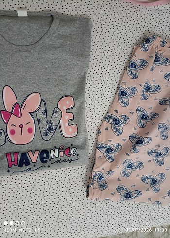 Gri Baskılı Kısa Kollu kız çocuk Pijama Takımı - Görsel 5