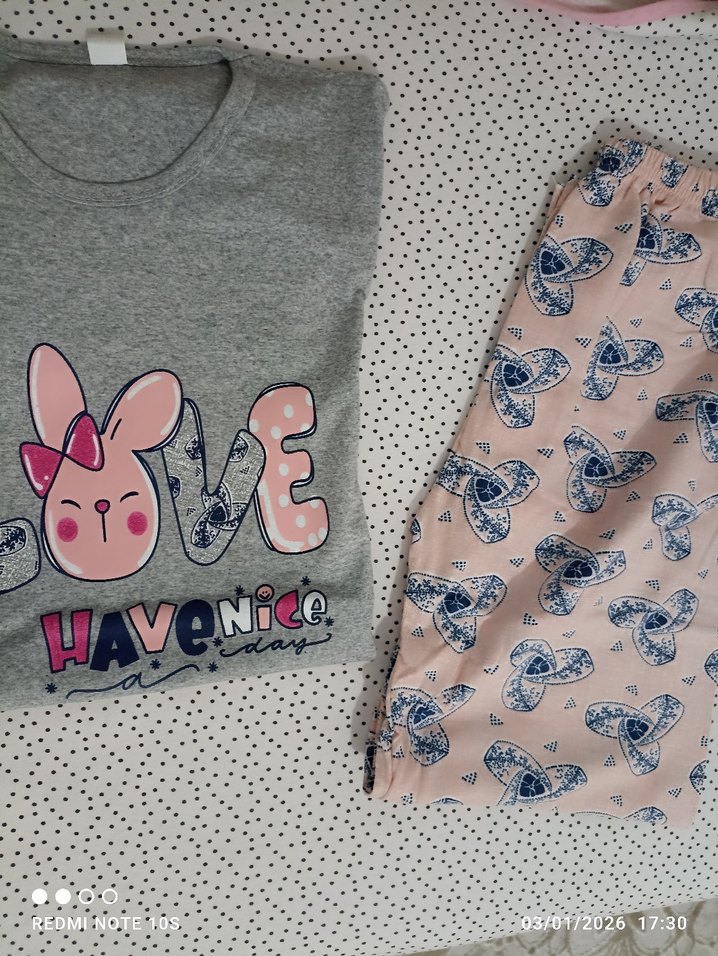 Gri Baskılı Kısa Kollu kız çocuk Pijama Takımı - Görsel 5