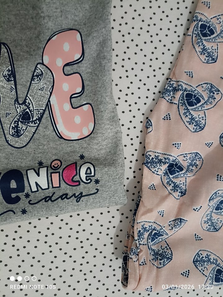 Gri Baskılı Kısa Kollu kız çocuk Pijama Takımı - Görsel 3