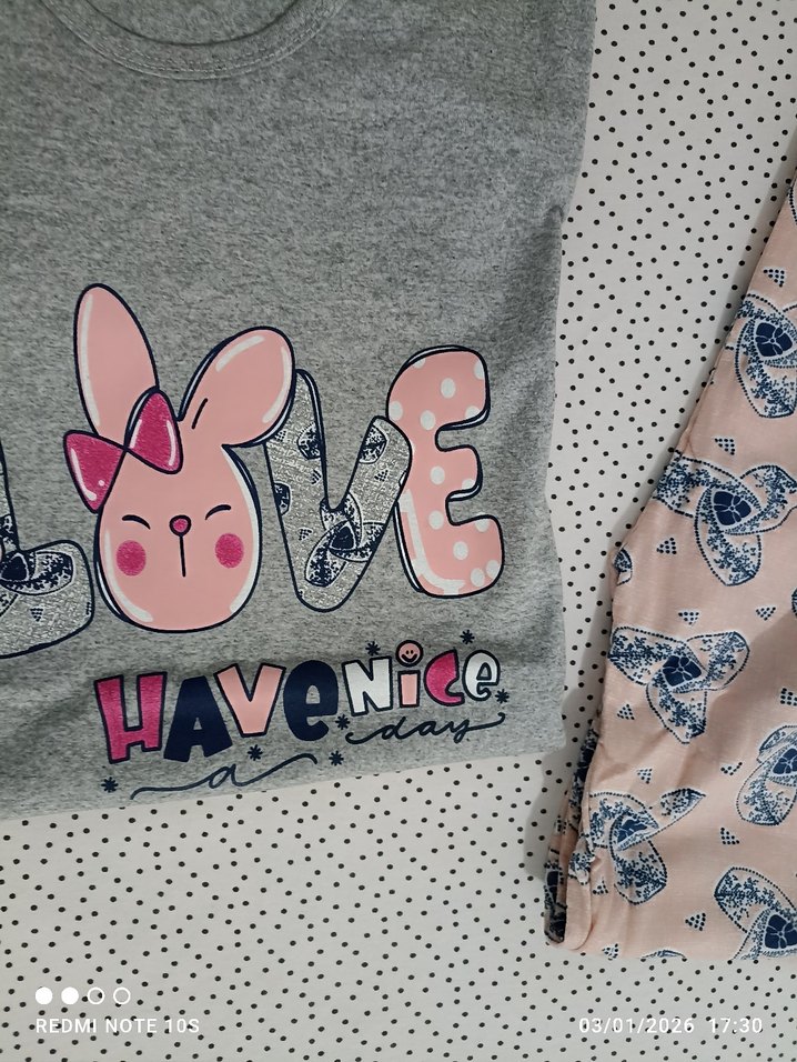 Gri Baskılı Kısa Kollu kız çocuk Pijama Takımı - Görsel 2