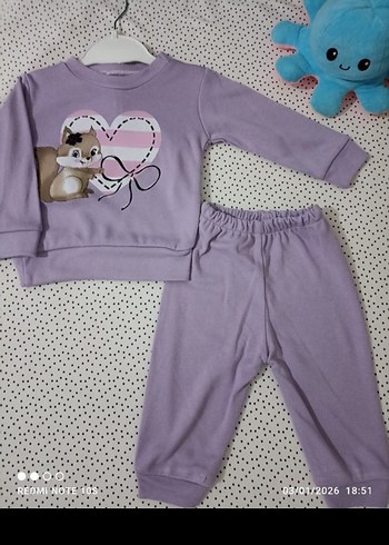 Mor Uzun Kollu Baskılı Bebek kız takım - Görsel 2