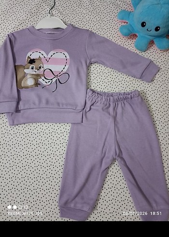 Mor Uzun Kollu Baskılı Bebek kız takım - Görsel 3