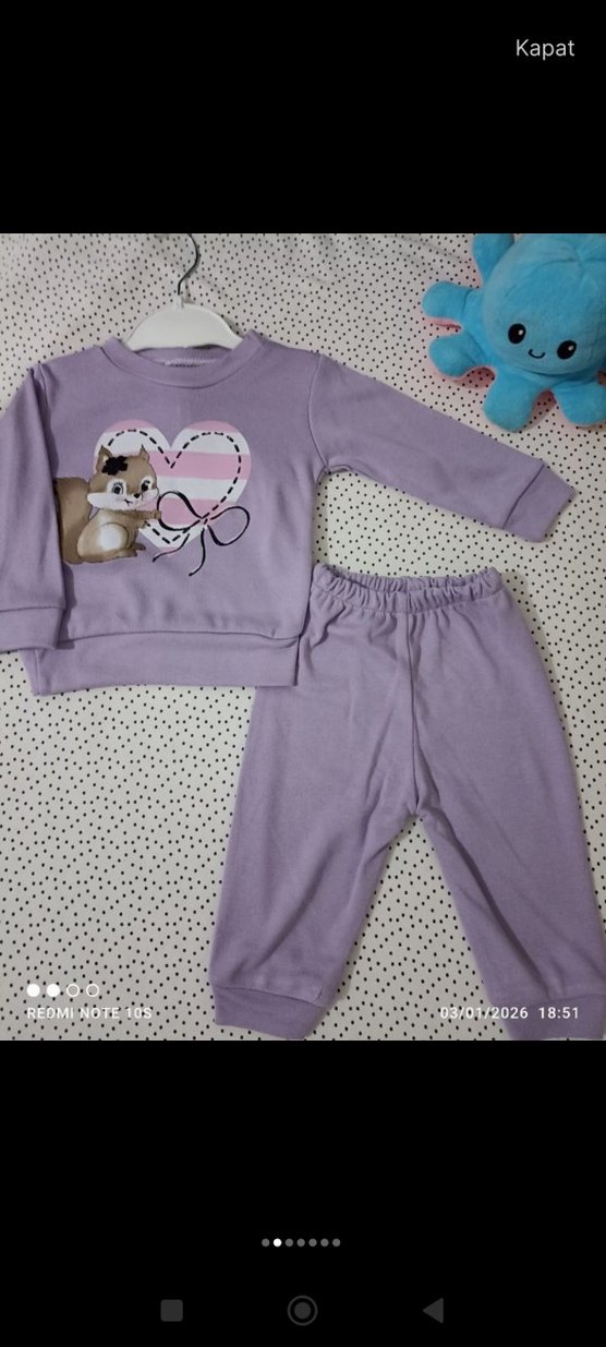 Mor Uzun Kollu Baskılı Bebek kız takım - Görsel 2