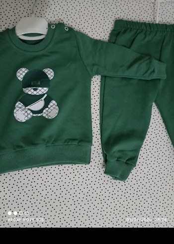 Uzun Kollu Yeşil Erkek Bebek Takımı Ayıcık Desenli - Görsel 8