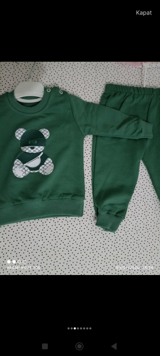 Uzun Kollu Yeşil Erkek Bebek Takımı Ayıcık Desenli - Görsel 2