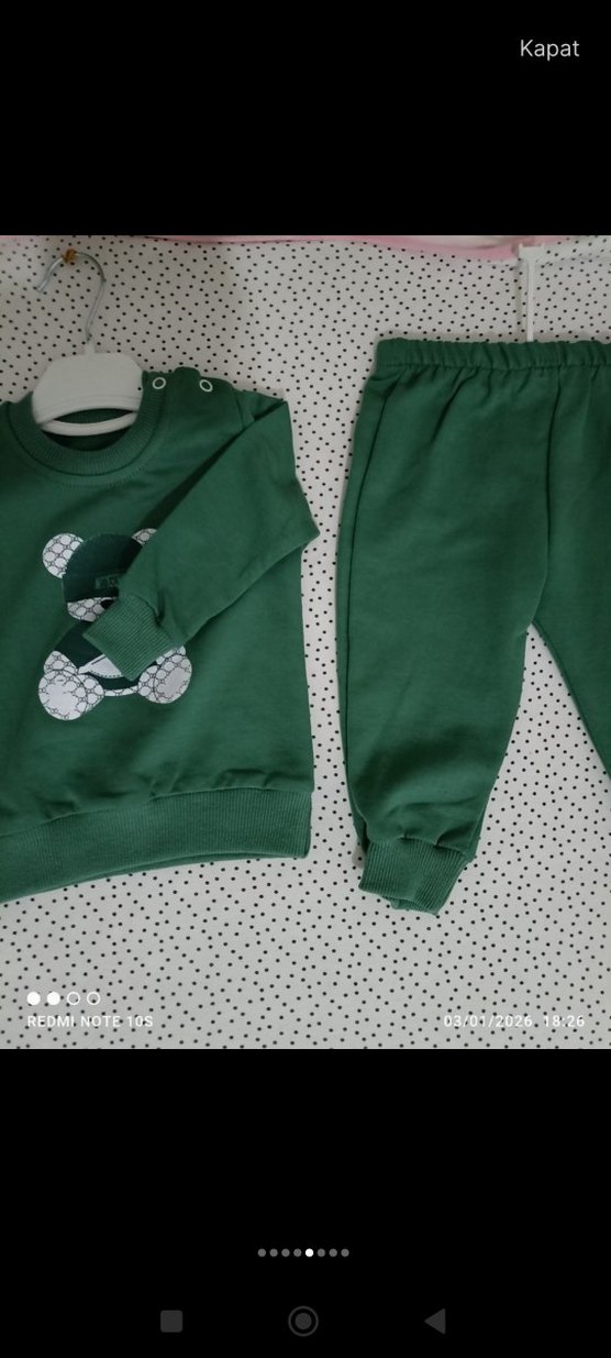 Uzun Kollu Yeşil Erkek Bebek Takımı Ayıcık Desenli - Görsel 4