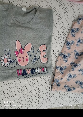 Gri Baskılı kız çocuk Kısa Kollu  Pijama Takımı - Görsel 5