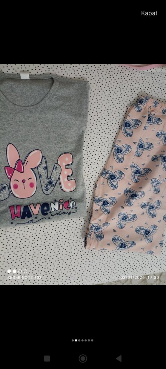 Gri Baskılı kız çocuk Kısa Kollu  Pijama Takımı - Görsel 2