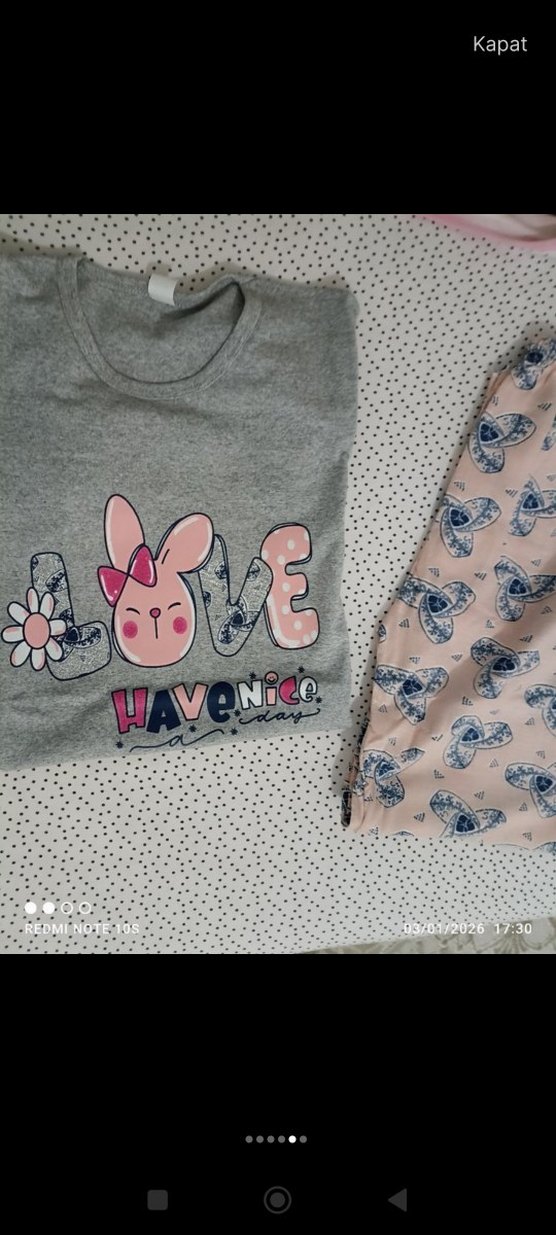 Gri Baskılı kız çocuk Kısa Kollu  Pijama Takımı - Görsel 5