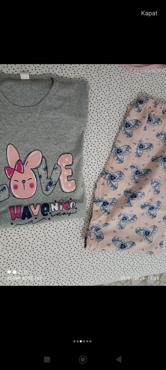 Gri Baskılı kız çocuk Kısa Kollu  Pijama Takımı - Görsel 3