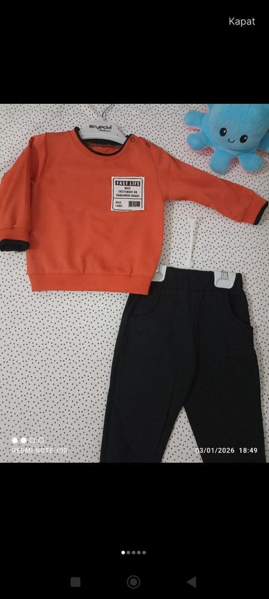 Turuncu Bebek Erkek Sweatshirt Takımı - Görsel 4
