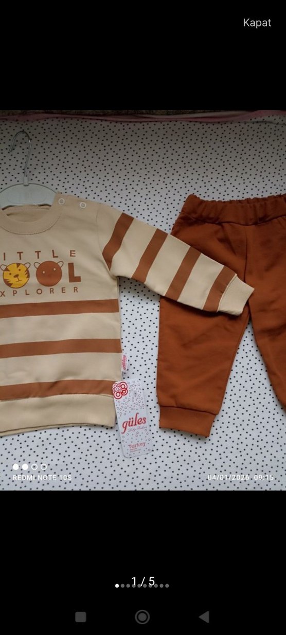 Uzun Kollu Kahverengi Erkek Bebek Takımı - Görsel 4