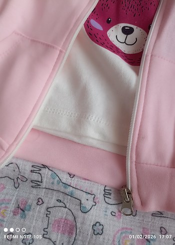 Pembe Bebek Kız Takımı, Fermuarlı, Uzun Kollu üçlü takım - Görsel 6