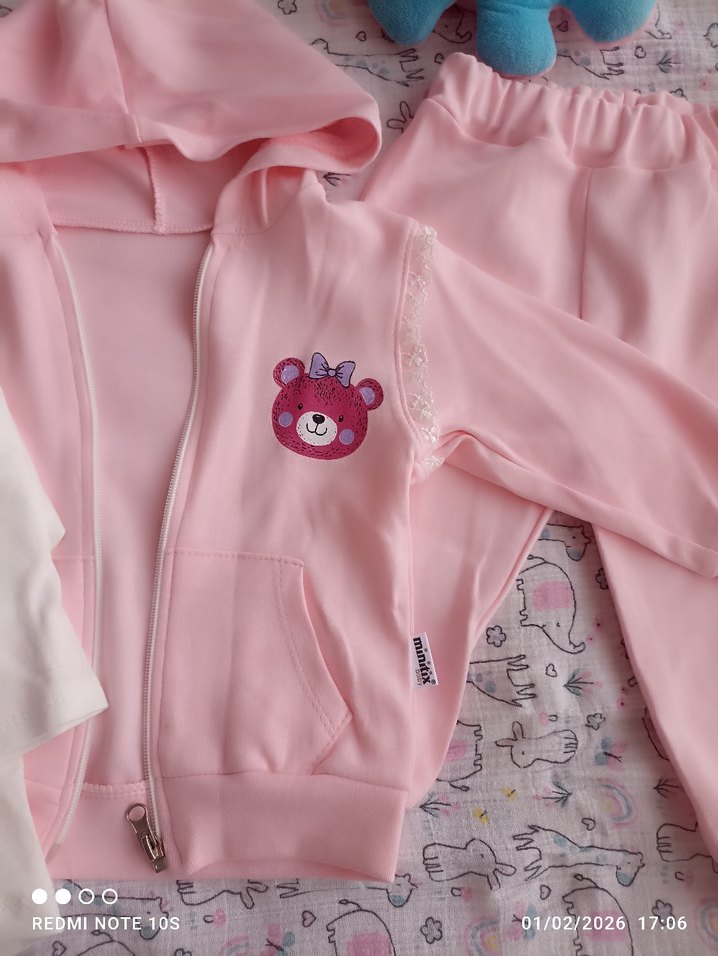 Pembe Bebek Kız Takımı, Fermuarlı, Uzun Kollu üçlü takım - Görsel 5