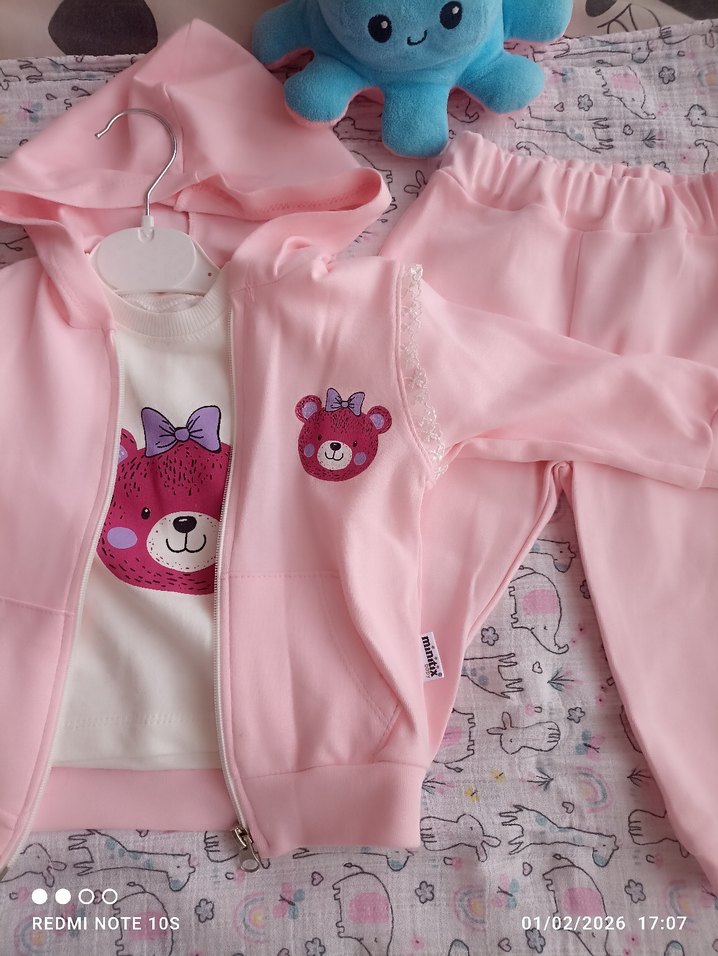 Pembe Bebek Kız Takımı, Fermuarlı, Uzun Kollu üçlü takım - Görsel 3
