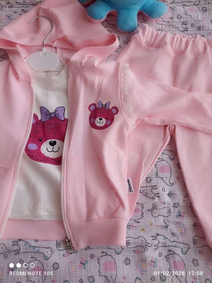 Pembe Bebek Kız Takımı, Fermuarlı, Uzun Kollu üçlü takım - Görsel 2