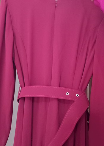 xl Beden bordo Renk Bordo Uzun Kemerli Kadın Elbise