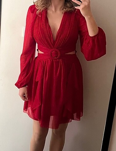 Abiyefon kırmızı mini elbise