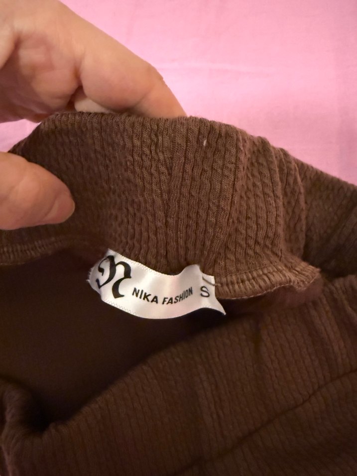 Kahverengi Örgü dokulu Tayt - Görsel 2