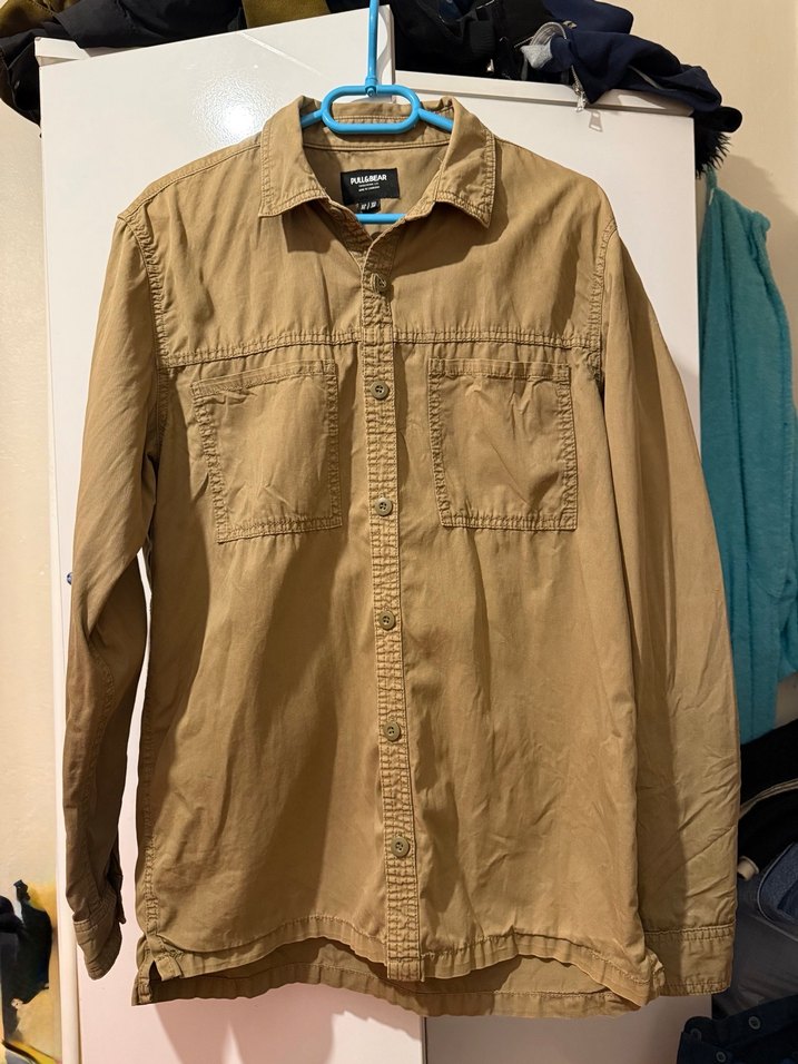 Askeri Renk  Erkek Gömlek Uzun Kollu Rahat Kesim - Görsel 2