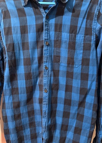 Erkek Mavi Pull&Bear Kareli Denim Gömlek M beden - Görsel 3