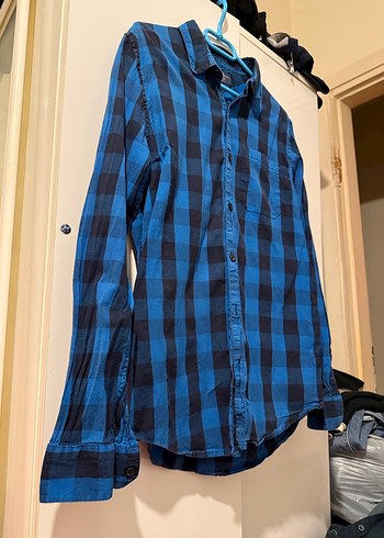 Erkek Mavi Pull&Bear Kareli Denim Gömlek M beden - Görsel 4