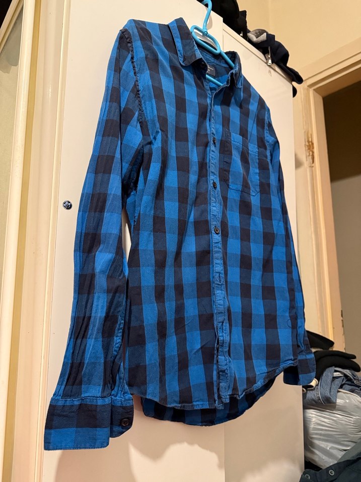 Erkek Mavi Pull&Bear Kareli Denim Gömlek M beden - Görsel 4