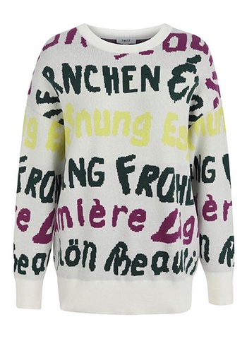 Renkli Yazılı Desenli Kadın Triko Sweatshirt - Görsel 5