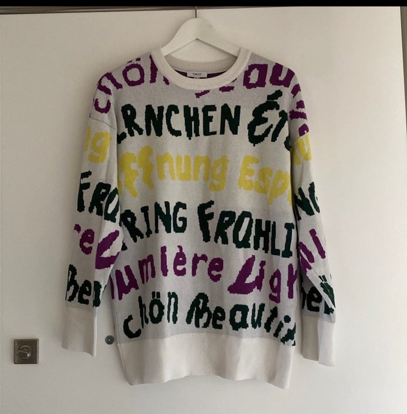 Renkli Yazılı Desenli Kadın Triko Sweatshirt - Görsel 2