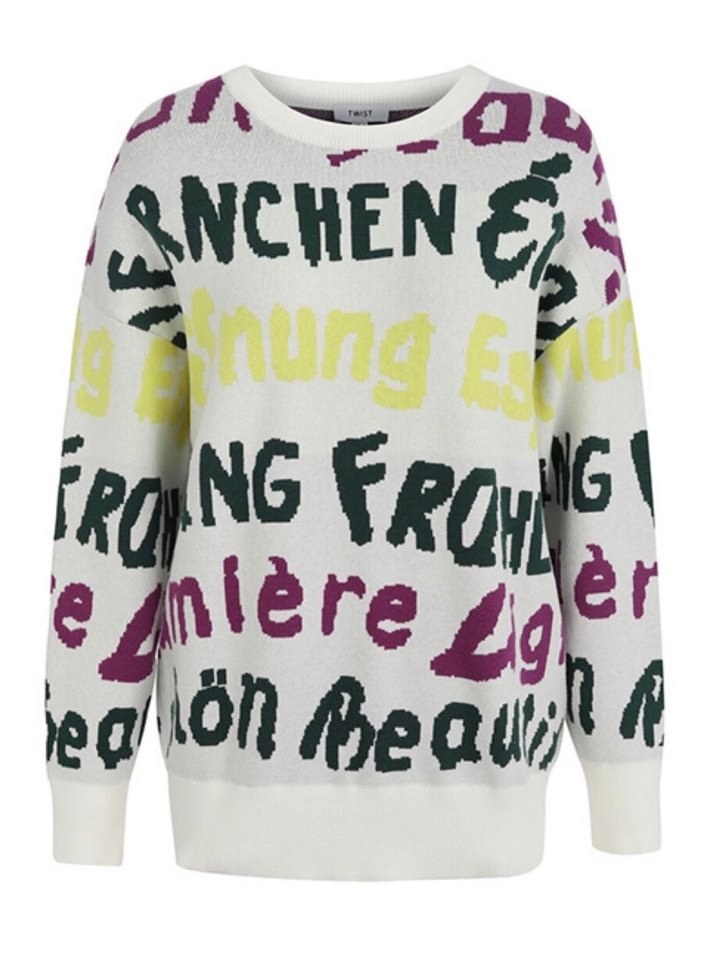 Renkli Yazılı Desenli Kadın Triko Sweatshirt - Görsel 5