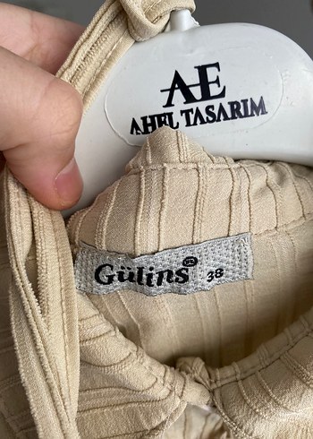38 Beden Bej Keten Pileli Kadın Gömlek