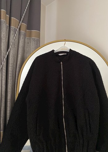 Siyah Kadın Peluş Fermuarlı Ceket