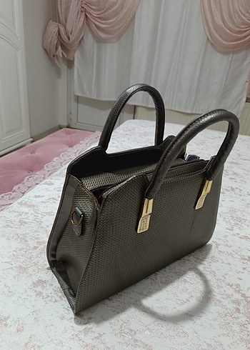 Klasik Modern Gri Deri Kadın Çanta - Görsel 2