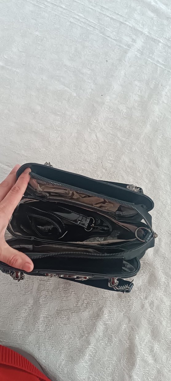 Siyah Deri detaylı  Kabartmalı Klasik Kadın Çanta - Görsel 3