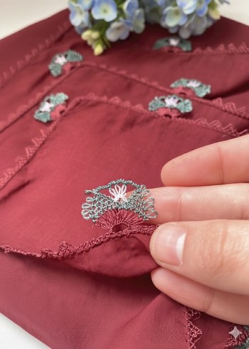 Bordo Dantel Detaylı Bohem Kadın yazma - Görsel 3