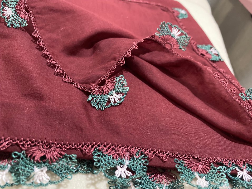 Bordo Dantel Detaylı Bohem Kadın yazma - Görsel 2