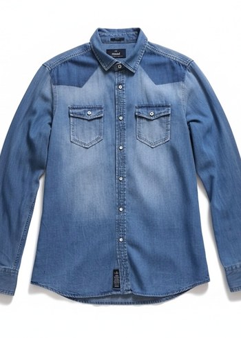 Düğmeli Mavi Denim Kadın Gömlek