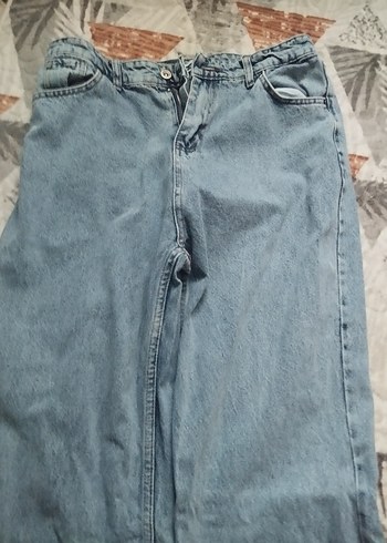 Kadın Mavi Midi Bol Kesim Kot Pantolon - Görsel 2