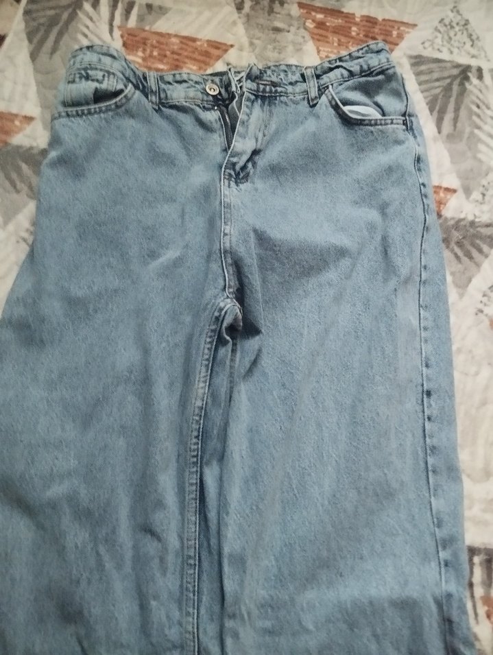 Kadın Mavi Midi Bol Kesim Kot Pantolon - Görsel 2