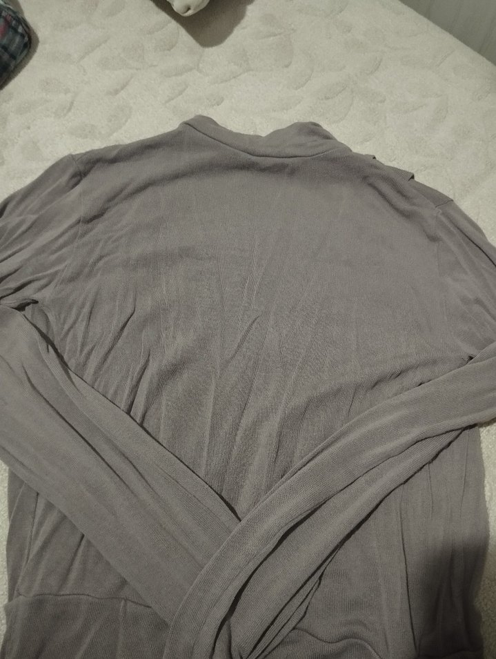 Gri Kadın Keten Balıkçı Yaka Bluz - Görsel 2