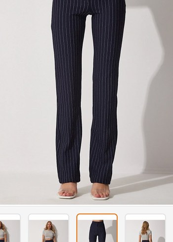 Lacivert Çizgili Kadın Denim Kumaş Pantolon - Görsel 2