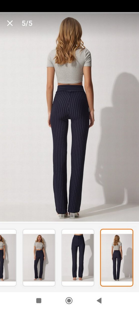 Lacivert Çizgili Kadın Denim Kumaş Pantolon - Görsel 3