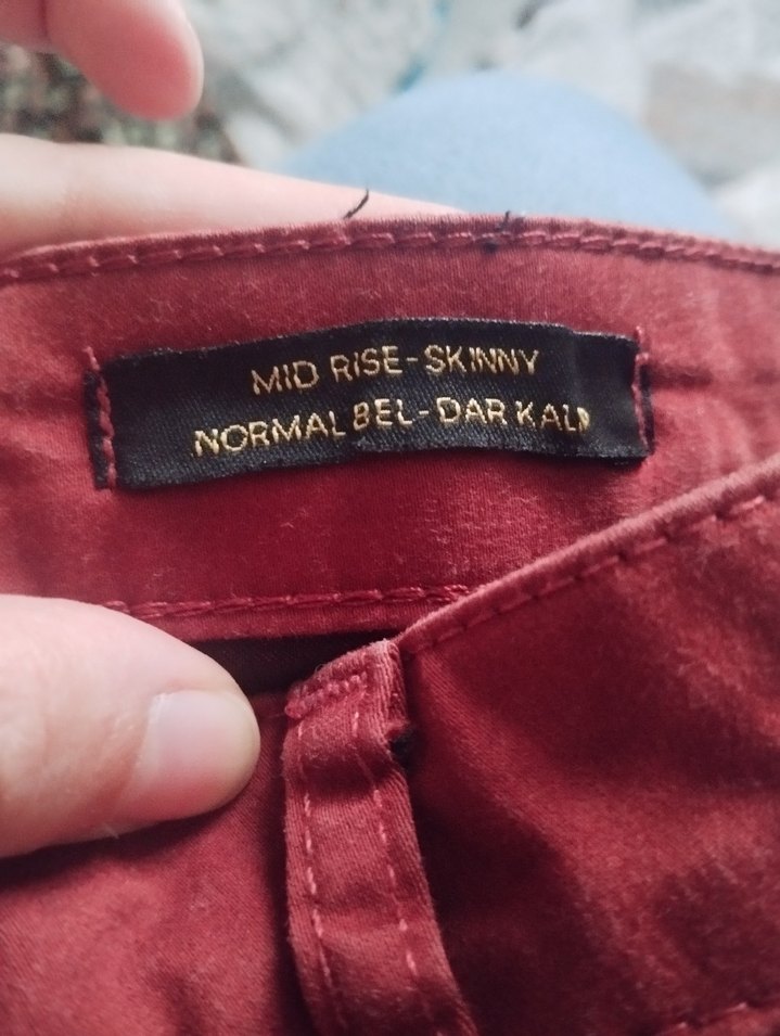 Kadın Kırmızı Düğmeli kot Pantolon - Görsel 3