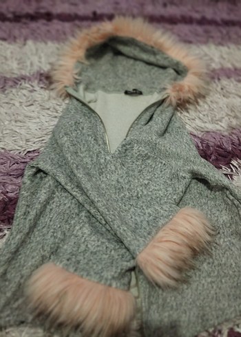Gri Yünlü Kürklü Kadın Kış Montu - Görsel 2