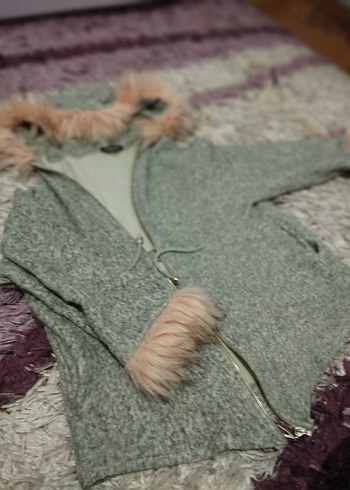 Gri Yünlü Kürklü Kadın Kış Montu - Görsel 6