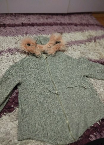 Gri Yünlü Kürklü Kadın Kış Montu - Görsel 3