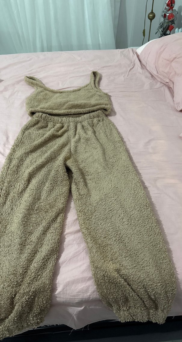 Bej  Kolsuz Mini Kadın Peluş Takım - Görsel 3