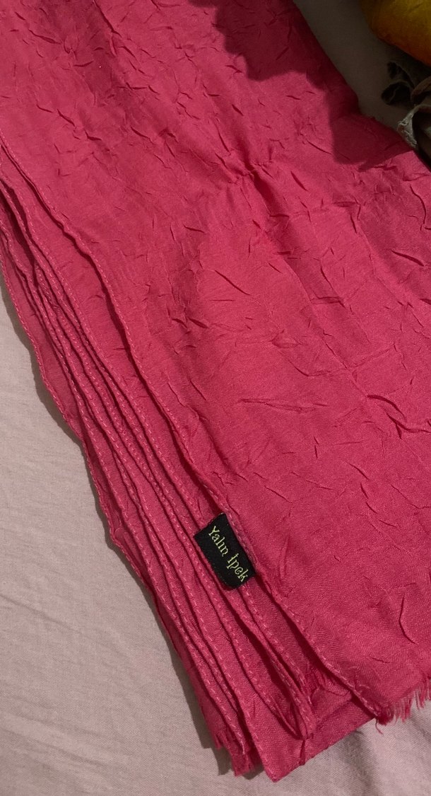 Pilise Detaylı Pembe Keten Kadın Şal - Görsel 2